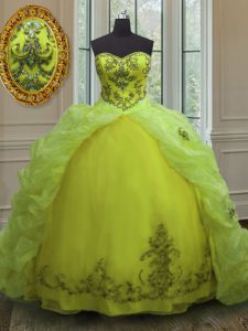 Decent Yellow Green Quinceanera Dress Military Ball and Sweet 16 and Quinceanera and For with Beading and Appliques and 