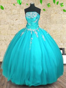 Sleeveless Appliques and Ruching Lace Up Sweet 16 Dress