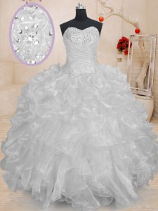 Fine Floor Length Ball Gowns Sleeveless White Quinceanera Gown Lace Up