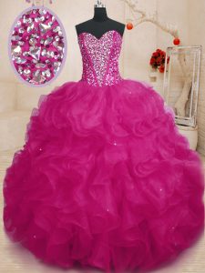 Great Fuchsia 15th Birthday Dress Military Ball and Sweet 16 and Quinceanera and For with Beading and Ruffles Sweetheart