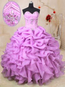 Lilac Sleeveless Beading and Ruffles and Pick Ups Floor Length Quinceanera Dresses