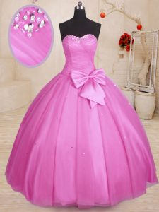 Dazzling Lilac Tulle Lace Up Sweet 16 Dress Sleeveless Floor Length Beading and Bowknot