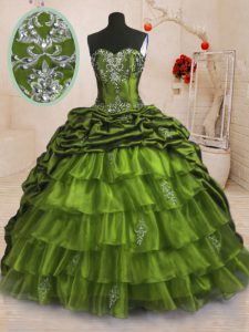 Organza and Taffeta Sleeveless With Train Quinceanera Gowns Sweep Train and Beading and Appliques and Ruffled Layers and