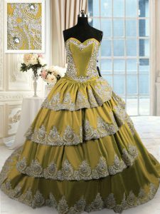 Super Olive Green 15th Birthday Dress Military Ball and Sweet 16 and Quinceanera and For with Beading and Appliques and 