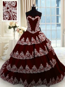 Taffeta Sleeveless With Train Sweet 16 Quinceanera Dress Court Train and Beading and Appliques and Ruffled Layers