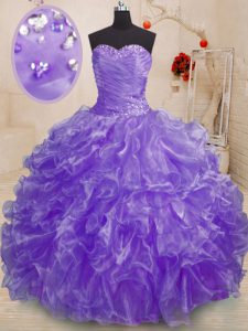 Elegant Lavender Lace Up Sweet 16 Dress Beading and Ruffles Sleeveless Floor Length