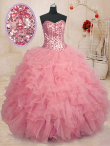 Admirable Baby Pink Sweet 16 Quinceanera Dress Military Ball and Sweet 16 and Quinceanera and For with Beading and Ruffl