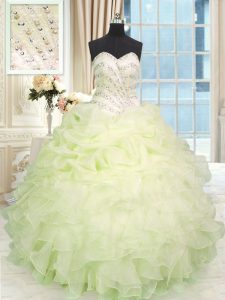 Graceful Sleeveless Beading and Ruffles Lace Up Quinceanera Dresses