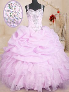 Fabulous Pick Ups Floor Length Lilac Quinceanera Gown Straps Sleeveless Lace Up