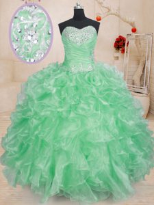 Deluxe Pick Ups Floor Length Ball Gowns Sleeveless Apple Green Quinceanera Gown Lace Up