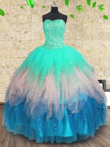 Cheap Sweetheart Sleeveless Sweet 16 Dress Floor Length Beading and Sequins Multi-color Tulle