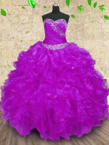 Halter Top Organza Sleeveless Floor Length Quinceanera Dresses and Beading and Ruffles and Ruching