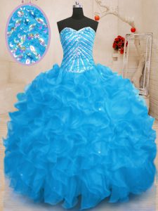 Dramatic Sequins Floor Length Baby Blue Sweet 16 Dresses Sweetheart Sleeveless Lace Up