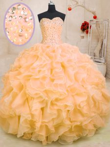 Noble Ball Gowns Quinceanera Dress Orange Sweetheart Organza Sleeveless Floor Length Lace Up