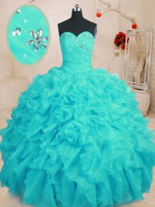 Discount Aqua Blue Sweet 16 Dress Military Ball and Sweet 16 and Quinceanera and For with Beading and Ruffles Sweetheart