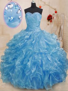 Dynamic Floor Length Blue Ball Gown Prom Dress Sweetheart Sleeveless Lace Up