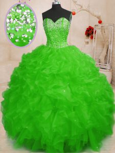 Dynamic Organza Sweetheart Sleeveless Lace Up Beading and Ruffles Sweet 16 Quinceanera Dress in