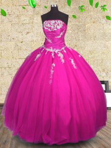 Sleeveless Lace Up Floor Length Appliques and Ruching Quinceanera Gown