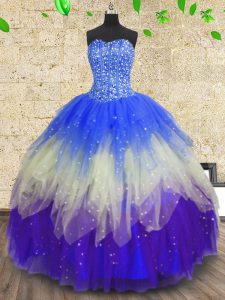 Multi-color Ball Gowns Beading and Sequins Vestidos de Quinceanera Zipper Tulle Sleeveless Floor Length