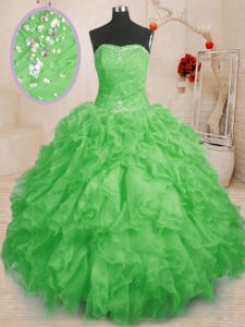 High Class Organza Sleeveless Floor Length Vestidos de Quinceanera and Beading and Ruffles and Ruching