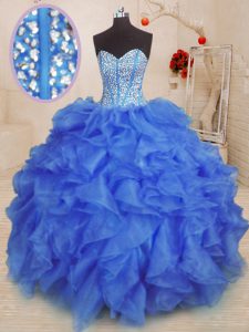 Unique Beading and Ruffles 15 Quinceanera Dress Royal Blue Lace Up Sleeveless Floor Length