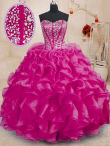 Fine Sweetheart Sleeveless Organza Sweet 16 Quinceanera Dress Beading and Ruffles Lace Up