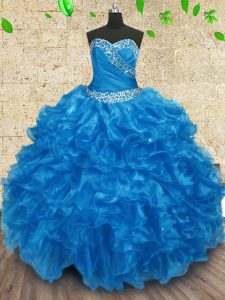 Designer Floor Length Baby Blue Sweet 16 Quinceanera Dress Sweetheart Sleeveless Lace Up