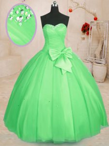 Glittering Tulle Lace Up Sweetheart Sleeveless Floor Length 15 Quinceanera Dress Beading and Bowknot