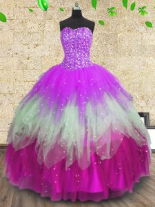 Luxurious Multi-color Tulle Lace Up Quinceanera Gowns Sleeveless Floor Length Beading and Ruffles and Ruffled Layers
