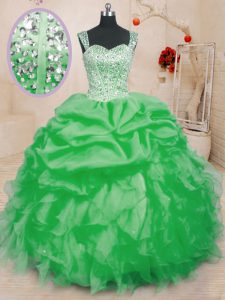 Pick Ups Straps Sleeveless Lace Up Quinceanera Gown Organza