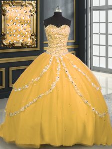 Classical Gold 15th Birthday Dress Military Ball and Sweet 16 and Quinceanera and For with Beading and Appliques Sweethe