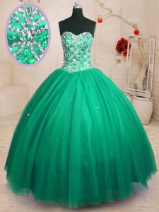 Floor Length Ball Gowns Sleeveless Dark Green 15 Quinceanera Dress Lace Up