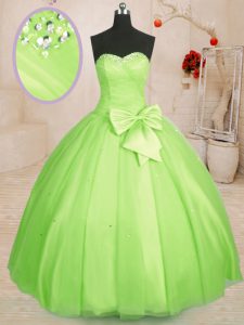 Smart Beading and Bowknot Quinceanera Dresses Yellow Green Lace Up Sleeveless Floor Length