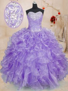 Fine Ball Gowns Quinceanera Gowns Lavender Sweetheart Organza Sleeveless Floor Length Lace Up