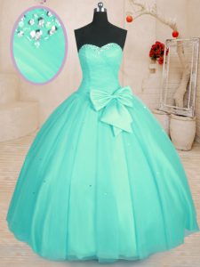 Classical Aqua Blue Sleeveless Tulle Lace Up Quinceanera Dress for Military Ball and Sweet 16 and Quinceanera