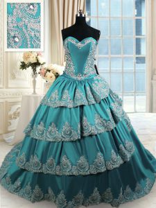 On Sale Sleeveless Beading and Appliques and Ruffled Layers Lace Up Quince Ball Gowns