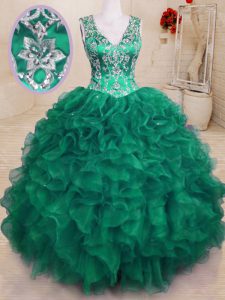 Floor Length Ball Gowns Sleeveless Dark Green Sweet 16 Dresses Zipper