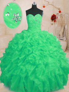 Elegant Green Quinceanera Dress Military Ball and Sweet 16 and Quinceanera and For with Beading and Ruffles Sweetheart S