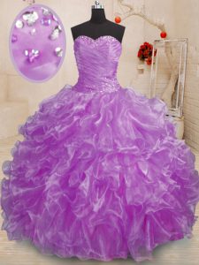 Fashionable Purple Lace Up Quinceanera Dress Beading and Ruffles Sleeveless Floor Length