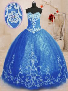 Affordable Blue Sweetheart Neckline Beading and Appliques Quinceanera Dresses Sleeveless Lace Up