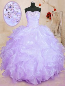 Organza Sweetheart Sleeveless Lace Up Beading and Ruffles Sweet 16 Dress in Lavender