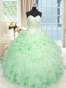 Apple Green Lace Up Sweetheart Beading and Ruffles 15 Quinceanera Dress Organza Sleeveless
