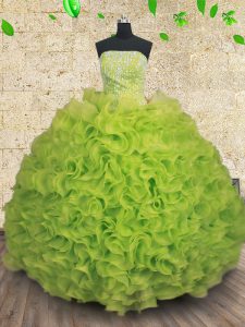 Great Beading and Ruffles Quinceanera Dress Yellow Green Lace Up Sleeveless Floor Length