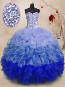 Eye-catching Multi-color Sweetheart Lace Up Beading and Ruffles Sweet 16 Dresses Sleeveless