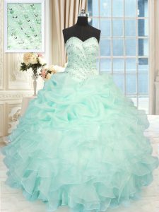 Sweetheart Sleeveless Lace Up Ball Gown Prom Dress Apple Green Organza