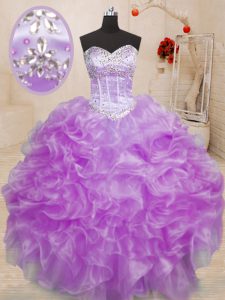 Elegant Sleeveless Beading and Ruffles Lace Up Ball Gown Prom Dress