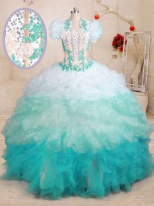 Fitting Multi-color Sleeveless Brush Train Beading and Appliques and Ruffles With Train Vestidos de Quinceanera