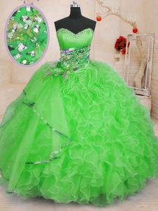 Fabulous Ball Gowns Organza Sweetheart Sleeveless Beading and Ruffles Floor Length Lace Up Sweet 16 Dress
