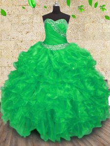 Sweetheart Sleeveless Lace Up Ball Gown Prom Dress Green Organza