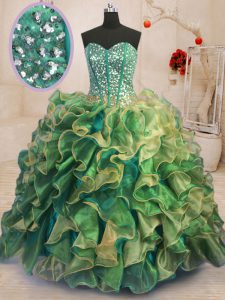 Low Price Multi-color Ball Gowns Organza Sweetheart Sleeveless Beading and Ruffles Floor Length Lace Up 15 Quinceanera D